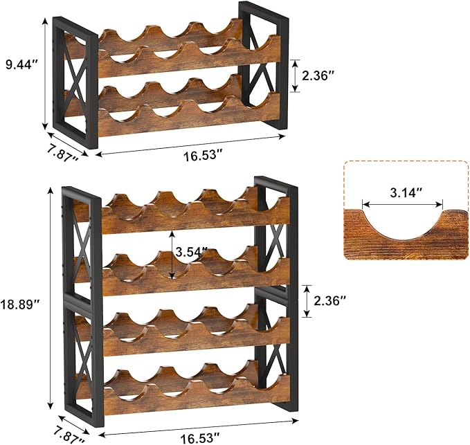 Homeiju 2-in-1 Wine Rack Countertop, Small Wine Rack Organizer Holder, Wooden Wine Rack Inserts for Cabinet, Stackable Wine Rack for Kitchen,Home Bar