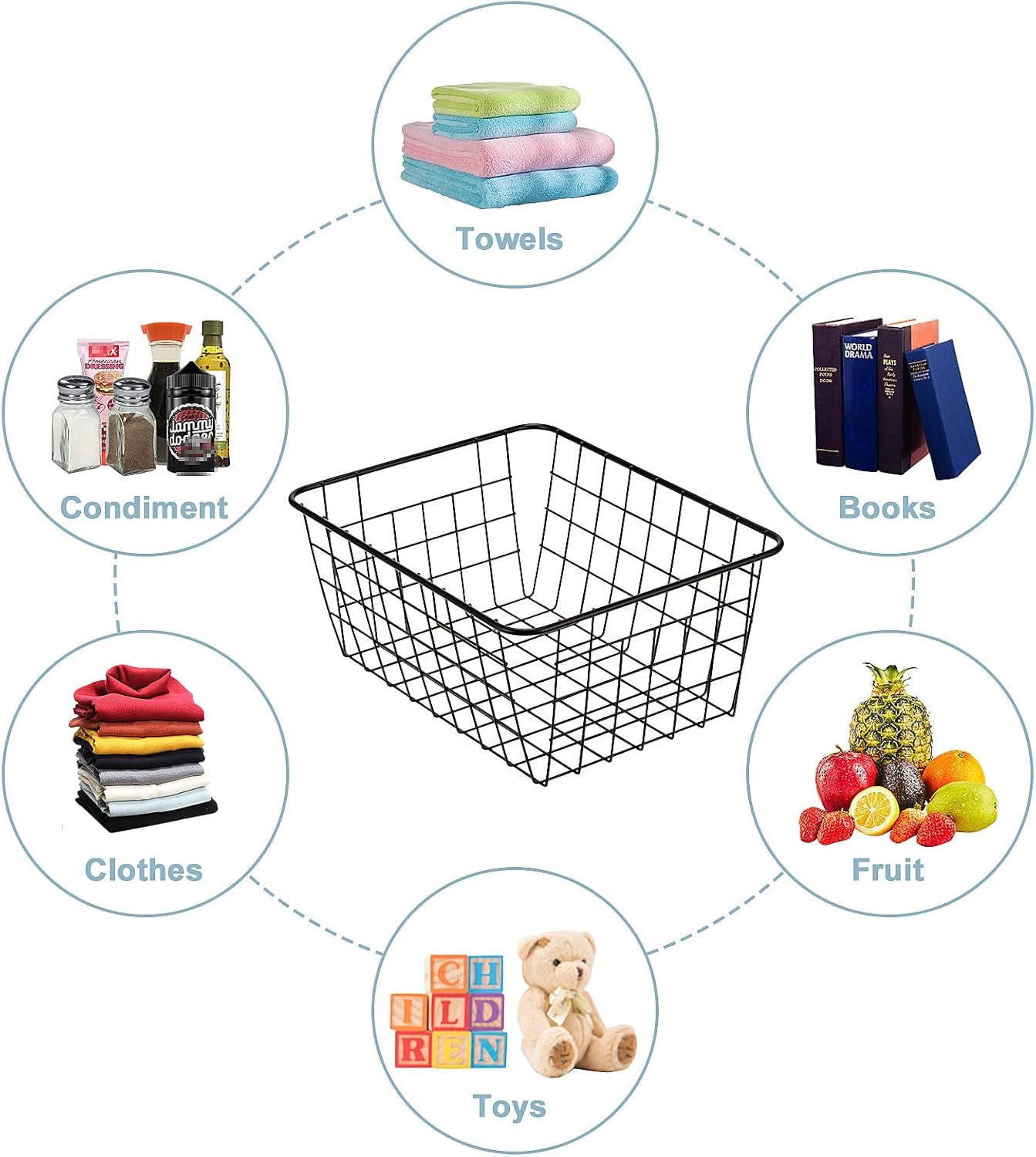 Wire Kitchen Storage Basket 2 Packs,Perfect Pantry Organization Accessories Basket,Laundry,Countertop Organization,Suitable for Kitchen,Bathroom,Bedroom,Tabletop,Stackable,Black