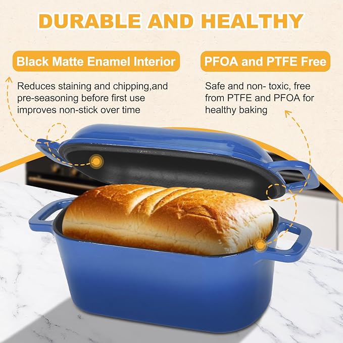 Enameled Dutch Oven for Sourdough Bread Baking, 3.6QT Oval Cast Iron Bread Pan with Lid