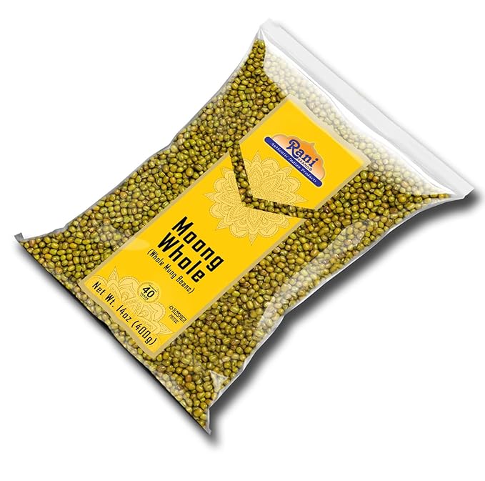 Rani Moong Whole (Ideal for cooking & sprouting, Whole Mung Beans with skin) Lentils Indian 14oz (400g) ~ All Natural | Gluten Friendly | Non-GMO | Kosher | Vegan | Indian Origin