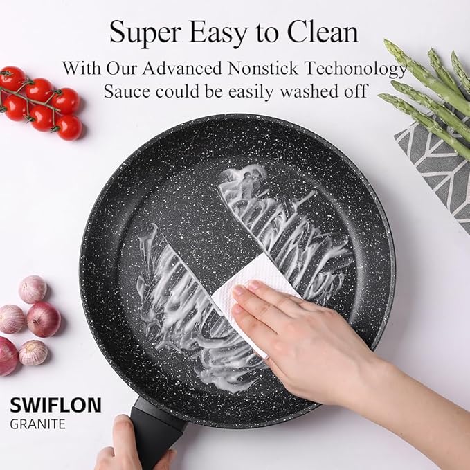 Non Stick Frying Pans,Healthy Stone Cookware,Deep Frying Pan Skillet,Omelette Pan,Egg Pans Nonstick，PFOA-free Non Toxic Frying Pan (8 Inch)