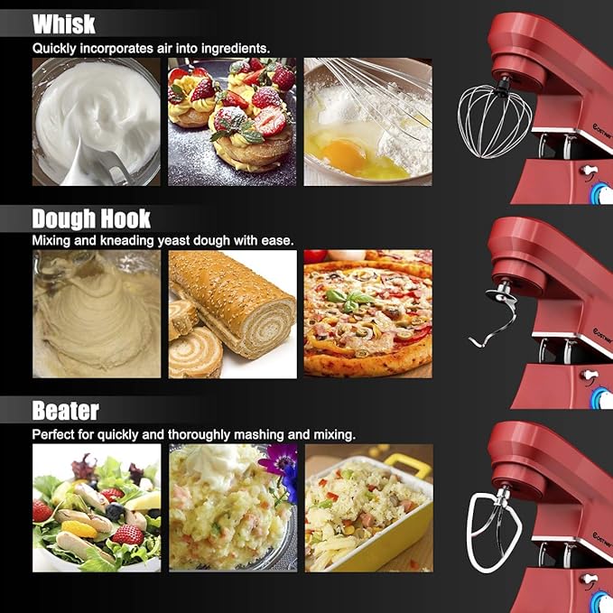 COSTWAY Stand Mixer, 6-Speed 7.5 QT Tilt-head Electric Kitchen Food Mixer 660W with Stainless Steel Bowl, Dough Hook, Beater, Whisk