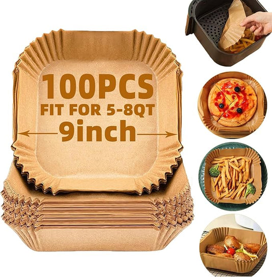 100Pcs Air Fryer Liners Disposable,LYHOLKEER 9inch Airfryer Liners for 5-8QT,Square Air Fryer Parchment Paper Liners for Ninja AF141/AF181/Chefman/Cosori/Instant Pot/Cuisinart and Other 5 to 8Quarts