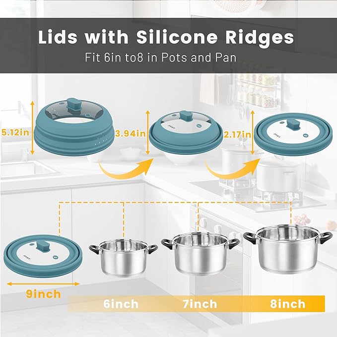 Microwave Splatter Cover, Vented Silicone and Glass Cover Splatter Guard Lid, Food Collapsible Plate Cover Lid with Easy Grip Handle. (Blue, 9 inch)