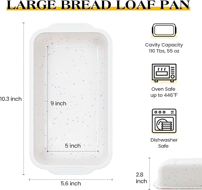 2 Pcs Silicone Bread Loaf Pan Nonstick Silicone Loaf Pans for Baking 9x5 inch Large Bread Mold with Metal Reinforced Frame(Cream)