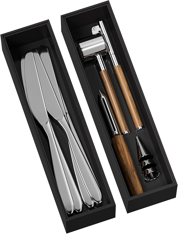 Kitchen Drawer Organizer Bins, Black Bamboo Drawer Organizer Stackable for Silverware, Utensils, Cutlery, Flatware, for Junk Drawer, Dresser, Bathroom, 12" x 3" x 2.5" (Set of 2)