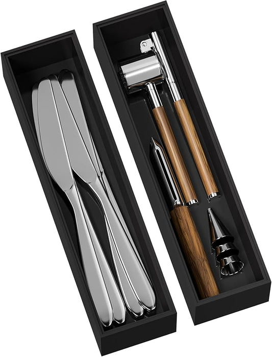 Kitchen Drawer Organizer Bins, Black Bamboo Drawer Organizer Stackable for Silverware, Utensils, Cutlery, Flatware, for Junk Drawer, Dresser, Bathroom, 12" x 3" x 2.5" (Set of 2)