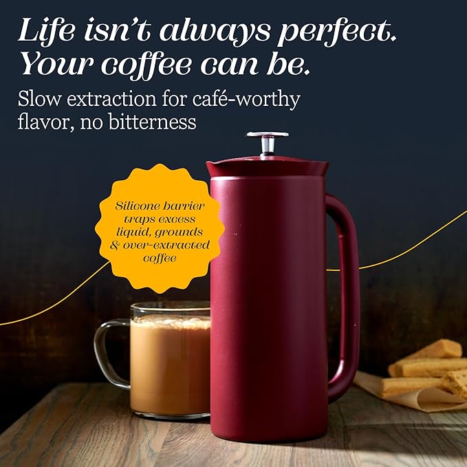 ESPRO P7 French Press Coffee Maker - Double-Walled Stainless Steel Insulated with Micro-Filter, 18 Ounces, Cranberry