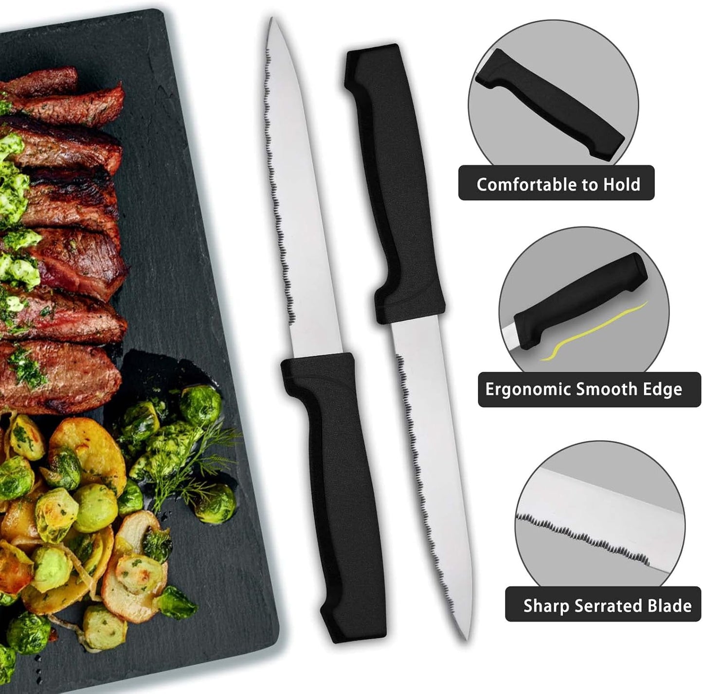 Pleafind 24-Piece Silverware Set - Stainless Steel Flatware with Steak Knives, Forks, Spoons, Knives - Dishwasher Safe for Home or Restaurant