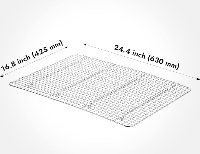 CURTA 2 Pack Chef Cooling Rack,NSF Listed 18/8 Stainless Steel Oven Safe Grid Wire Cookie Cooling Racks for Baking & Cooking - 16.8" X 24.4" Commercial Grade comes with Lifting Handle …