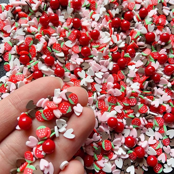 EHOPE Fake Sprinkles Resin Sprinkles Fake Candy Sprinkles Clay Sprinkles Polymer Sprinkles Polymer Clay Slices for Nail Art DIY Crafts Cake Phone Case(40G-Strawberry+Heart-25)