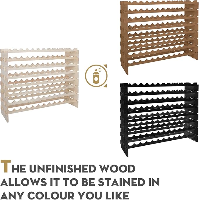 Smartxchoices 96 Bottles Stackable Modular Wine Rack, 8-Tier Wooden Wine Storage Rack Freestanding Wine Holder Display Shelves, Wobble-Free Shelves, Solid Wood