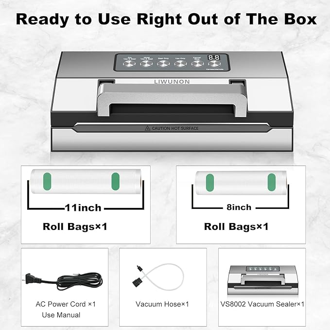 2025 Upgraded Precision Fast-Vacuum Sealer, LIWUNON Commercial Full Automatic Food Vacuum Sealer Machine, Double Heat Seal, Built-in Cutter&Bag Storage, Powerful Food Vacuum Saver, 2 Bag Rolls&hose
