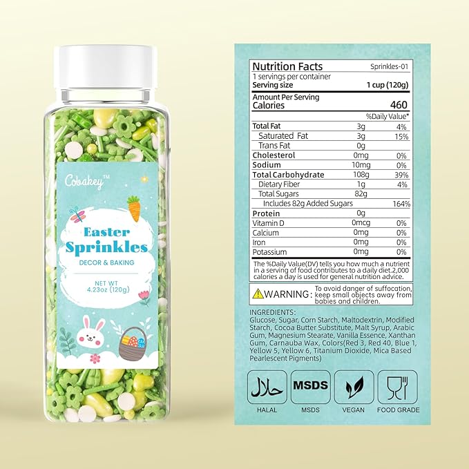 Cobakey Easter Sprinkles for Cookies 4.23 Ounce Spring Sprinkles for Baking Green Easter Eggs Perfect for Easter Cake Decorations, Baking, Ice Cream, Cookies, Cupcake Topper