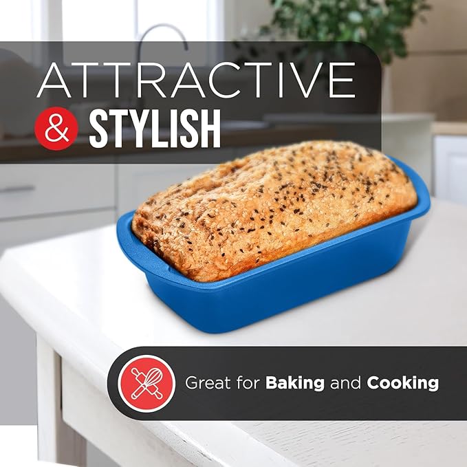 Nonstick Loaf Pan Set Pack of 4, 7" to 11" Large Baking Bread Pan, Oven Safe Up to 450°F, PFOA, PFOS, PTFE Free, Space Saving Stackable Design, Stain Resistant, Dishwasher Friendly, Blue Marble