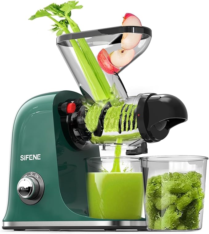 SiFENE Cold Press Juicer Machine, Slow Masticating Juicer, Vegetable and Fruit Juice Extractor Maker Squeezer, Easy to Clean, BPA Free, Green