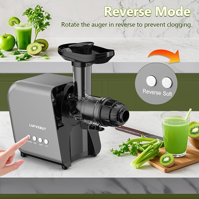 Slow Juicer Carrot Ginger, 250W Cold Press Juicer Machine BAP Free, Easy To Clean High Yield Juicer Extractor with Grinding Function, Dishwasher Safe Masticating Juicer for Hard Vegetable and Fruit