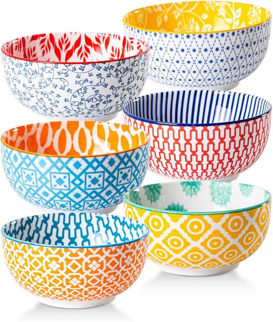 Ceramic Dessert Bowls Set - 11 Oz Porcelain Ice Cream Bowl for kitchen - 4.7 Inch Small Cereal Bowl for Salad, Fruits, Ramen - Microwave Dishwasher Safe - Set of 6 - Assorted Colors