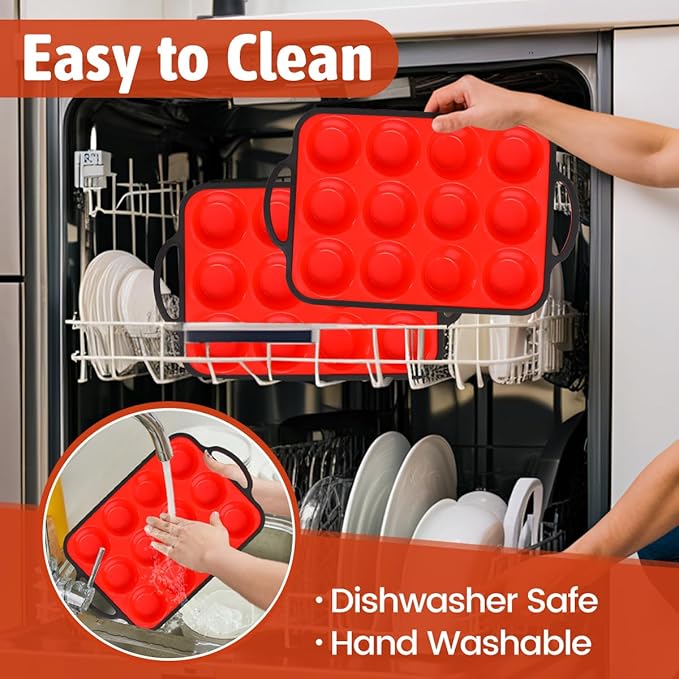 FUNBAKY Silicone Muffin Pan With Metal Frame, Muffin Tins Nonstick 12 Cups Regular Size Muffin Pan for Baking Muffin, Cupcake Food Grade