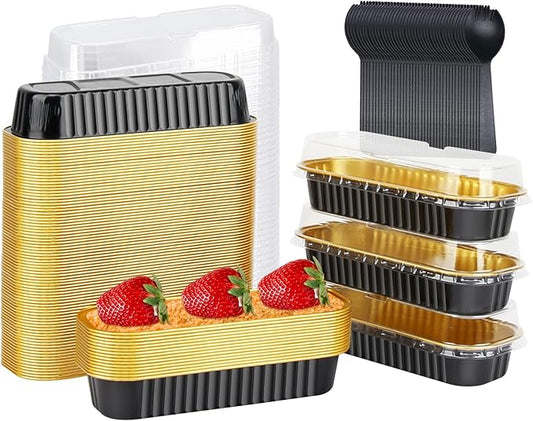 LNYZQUS Mini Loaf Pans with Lids 100 Pack, 6.8oz Aluminum Foil Mini Cake Baking Pans Cupcake Tins Containers,Disposable Ramekins Bread Baking Cups Muffin Tins Holders-Black