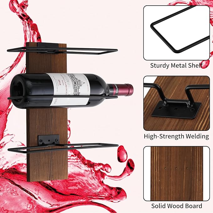 Wine Rack Wall Mounted, Wall Wine Rack for 9 Wine Bottles, Wood Wine Racks for Wall, Wall Mounted Wine Rack for Bar, Cellars, Kitchen, Dining Room