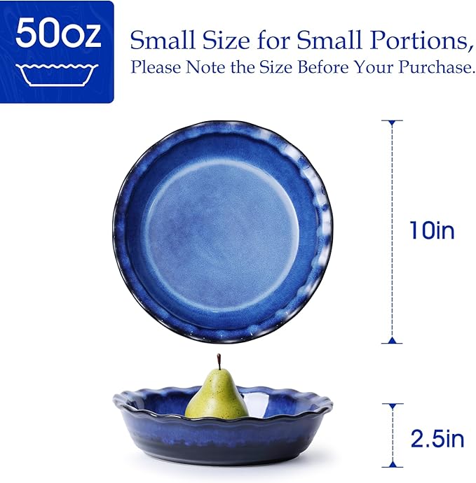 Ceramic Deep Baking Dish Oven Proof, 10in Large Pie Dish, Dishes, Blue Porcelain Lasagne Dish, Blue