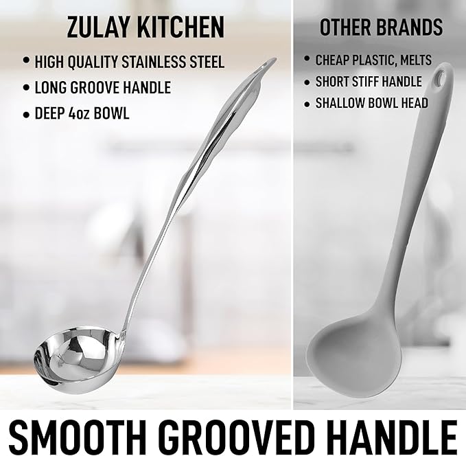 Zulay Kitchen Stainless Steel Cooking Utensil - Stainless Steel Kitchen Utensil, Durable Kitchen Gadgets, Metal Kitchen Accessories, Easy to Clean Kitchen Tools - 13 inch Soup Ladle