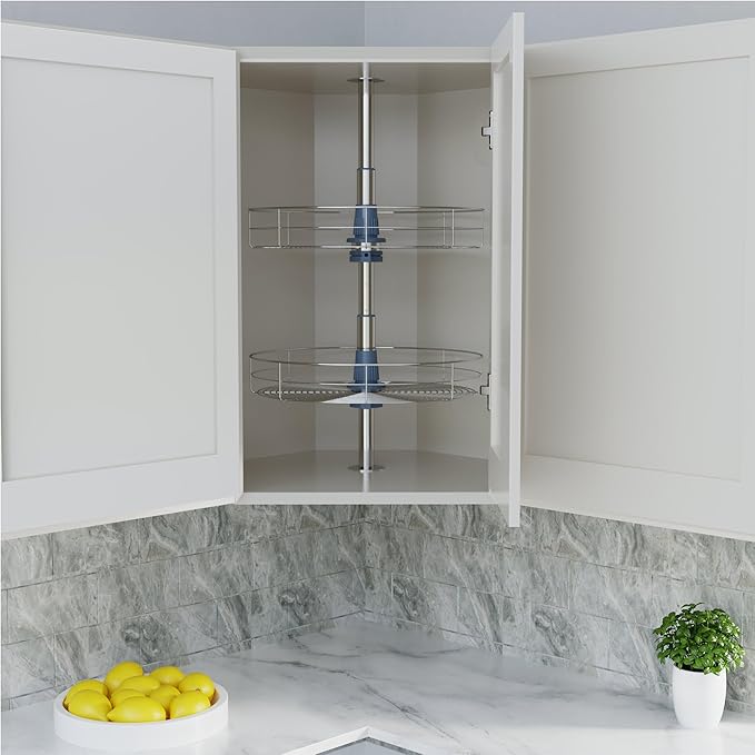 Dowell 18" Round Lazy Susan, 2 Shelves, Kitchen Wall Corner Cabinet Organizer (Chrome 4001 360D)