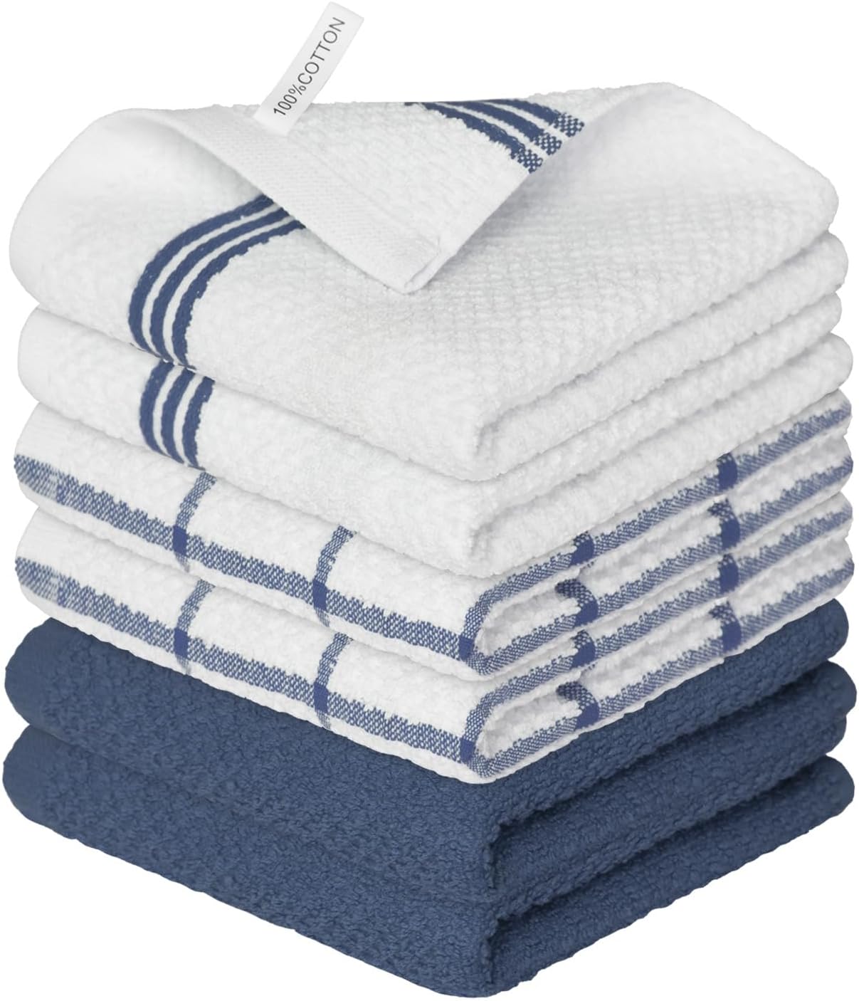 Artoid Mode Ring Spun Cotton Blue Dishcloth Kitchen Towels, 12x12 Inch Ultra Soft Absorbent Quick Drying Household Cleaning Kitchen Rags Set of 6