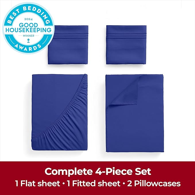 Mellanni Extra Deep California King Sheets - 4 PC Iconic Collection Bedding - Hotel Luxury, Ultra Soft, Cooling Bed Sheets - Wrinkle, Fade, Stain Resistant (Cal King, Royal Blue)