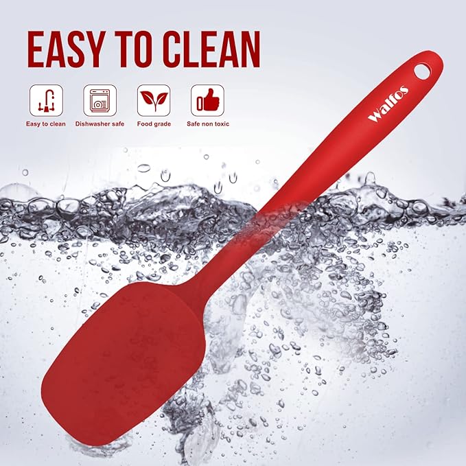 Walfos Silicone Spatula - 600°F High Heat Resistant Kitchen Spoon Spatulas, Strong Steel Core & One-Pieces Seamless Design, Perfect for Cooking Mixing & Baking - BPA Free & Dishwasher Safe 2 Set, Red