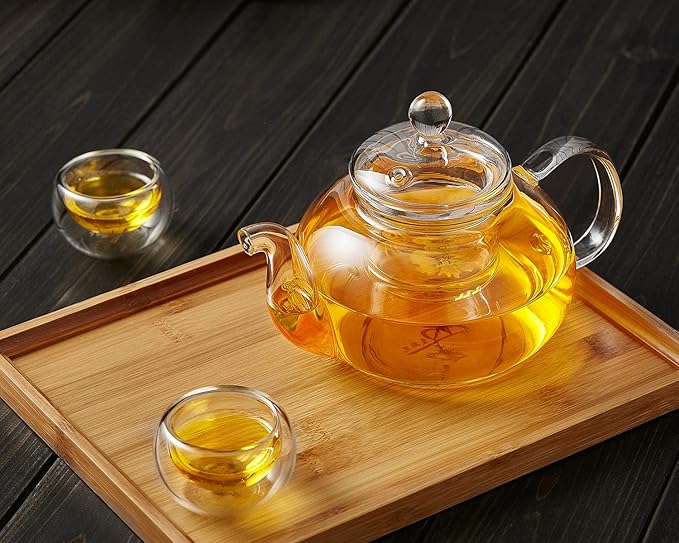 Glass Teapot with Removable Clear Infuser, 27 oz/ 800 ml Stove Top & Microwave Safe Borosilicate Glass Kettle with Loose Leaf Tea Strainer For Flower Blooming Tea