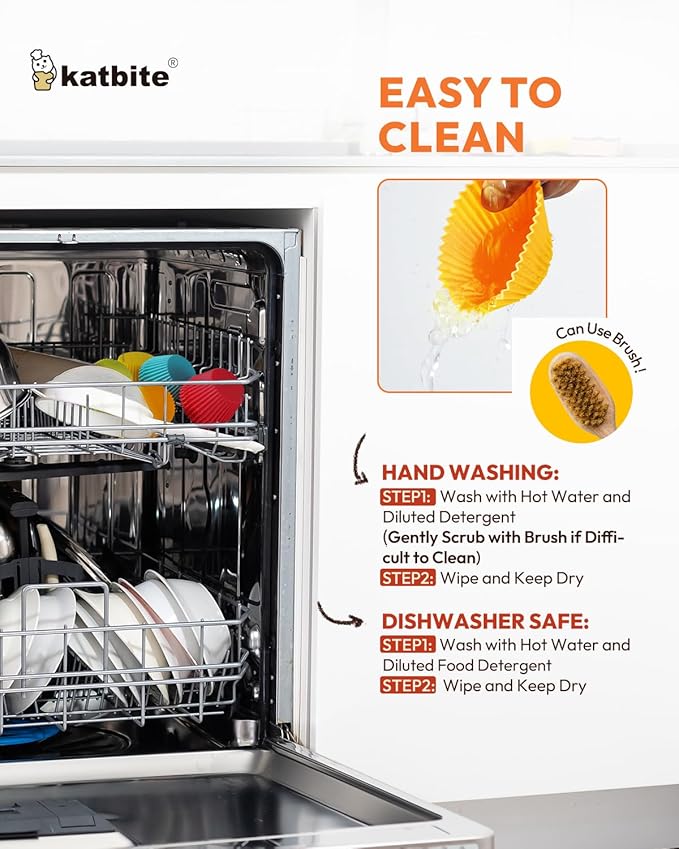 Katbite Silicone Cupcake Liners 24 Pack - Non-stick Silicone Muffin Liners Set, Thick & Heavy Duty Cupcake Molds - Perfect for Party Halloween Christmas Bakery Supplies, Multicolor