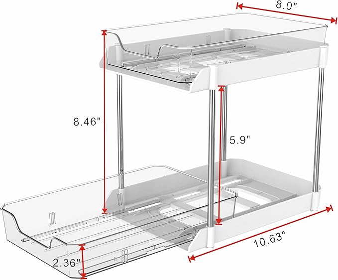 JLKDQ 4 Pack Bathroom Under Sink Organizers and Storage, 2-Tier Pull Out Cabinet Organizer and Medicine Storage Shelf,Fit Cabinets, Kitchens,Food Pantry. (White&Clear,10.63" L x 8.0" W x 8.46" H).