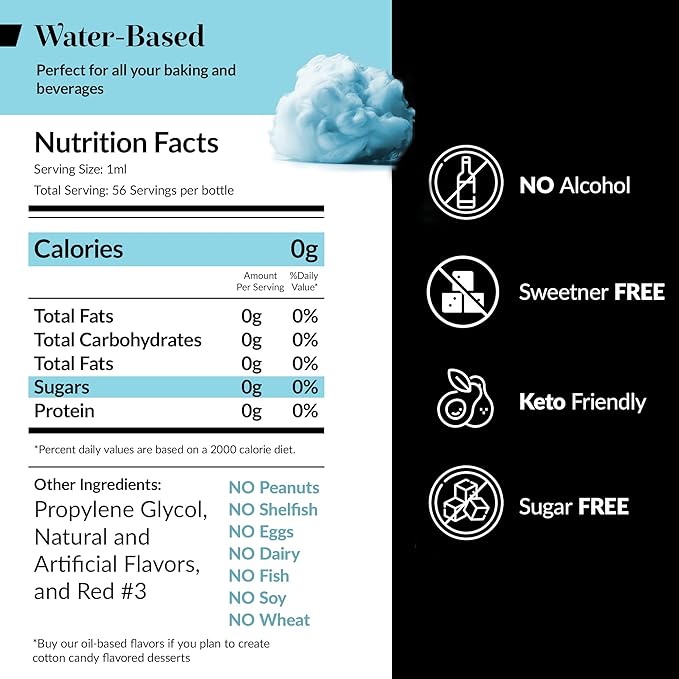Dolce Flav Cotton Candy Extract – 8 Ounce Water-Soluble Kosher, Sugar-Free, Concentrated Carnival-Style Flavoring for Baking, Frostings & Drinks, Includes Measured Dropper