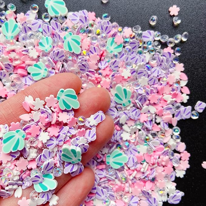 EHOPE Fake Sprinkles Resin Sprinkles Fake Candy Sprinkles Clay Sprinkles Polymer Sprinkles Polymer Clay Slices for Nail Art DIY Crafts Cake Phone Case(40G-Green Shell+Pink Cherry Blossom-44)