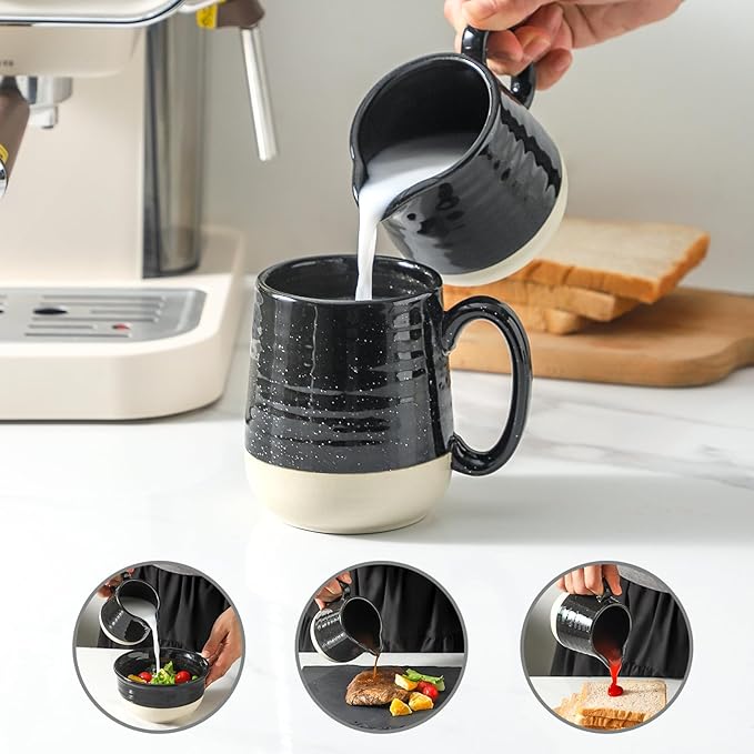 Hasense Sugar and Creamer Set, 3 Piece Porcelain Coffee Serving Set with Cream Pitcher, Sugar Bowl, Lid & Spoon, 10 Ounce Creamer Container and Sugar Pot, Farmhouse Decor (Black)