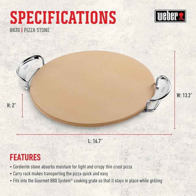 Weber Gourmet BBQ System Pizza Stone with Carry Rack,16.7" Long