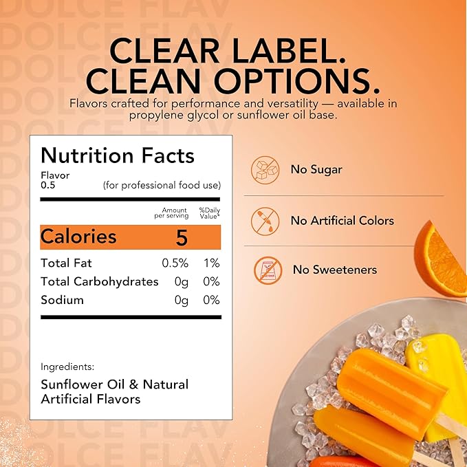 Dolce Flav Orange Creamsicle Extract - 8 Ounce Oil-Soluble Multipurpose Flavoring Ideal for Candy Making, Baking, Lip Balm, and Ice Cream - Perfect Kitchen Gift for Holidays