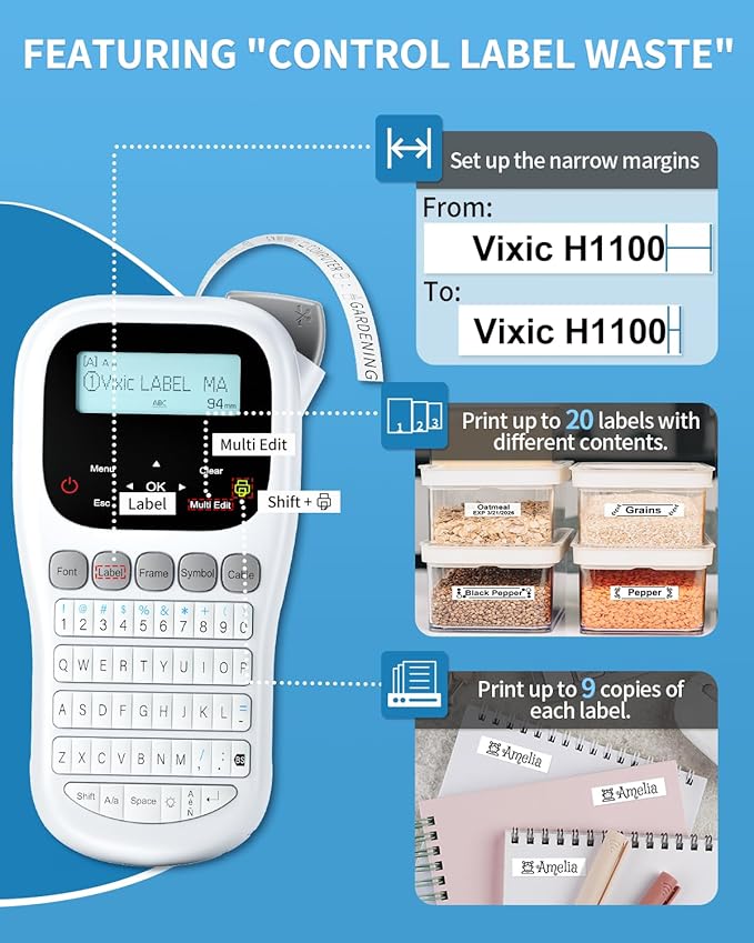 Label Maker, H1100 Label Maker Machine with-Tape, Portable Label Machine with Backlight Screen, Handheld Labeler Includes USB-C for Power, Multiple Font Icon for School Office Organization