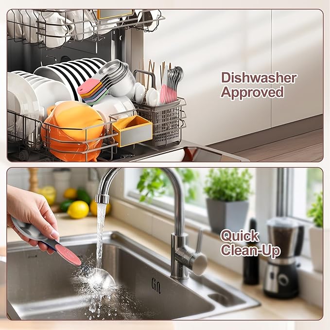 15-Piece Stainless Steel Measuring Cups and Spoons Set, Strong Magnetic Nesting Design 7 Cups 7 Spoons with Leveler, Double Measurement Markings for Dry & Liquid Ingredients, Pink & Colorful