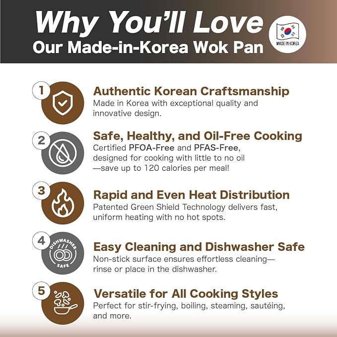 Diamond X Premium Non Stick Wok Pan - 11" Large Flat Bottom Chinese Wok - Woks & Stir-fry Pans Nonstick - Titanium-Coated 8-Layered Korean Engineered Skillet for Frying, Oil-Free, PFOA-Free