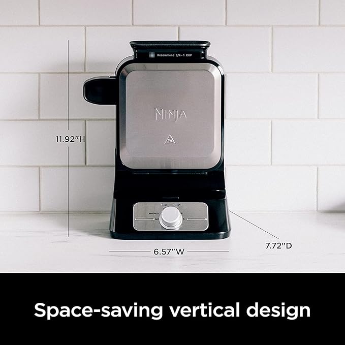 Ninja BW1001 NeverStick PRO Belgian Waffle Maker, Vertical Design, 5 Shade Settings, Precision-Pour Cup NOT Included* (Renewed) (Red)