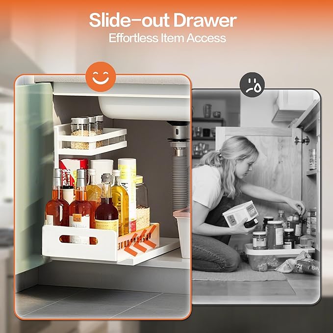 VUSIGN Under Sink Organizer, 2 Tier Pull Out Bathroom Cabinet Organizer, Under Kitchen Sink Organizers and Storage, Under Sink Shelf,1 Pack, White