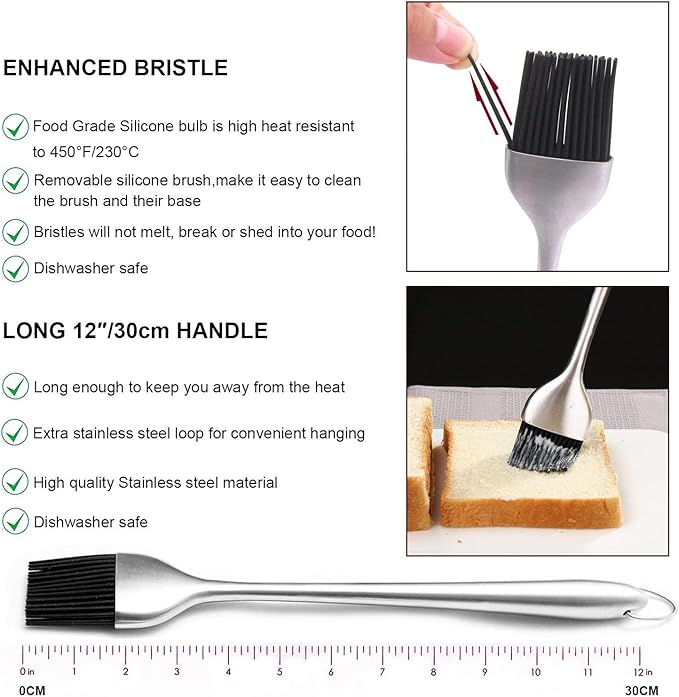 Kaycrown Stainless Steel Turkey Baster with BBQ/Grill Basting Brush, Commerical Grade Quality Silicone Bulb Including Flavor Needle and Cleaning Brush for Easy Clean Up
