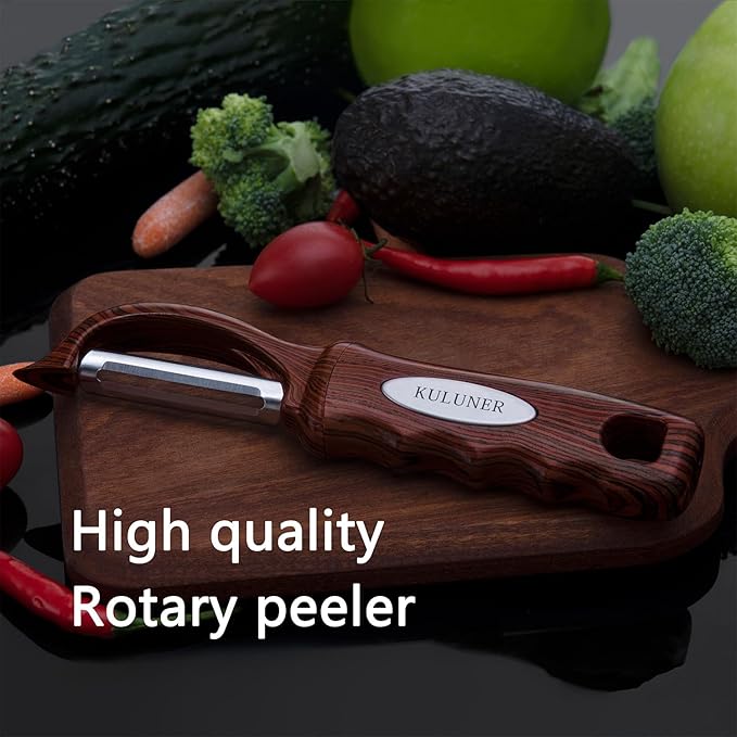 Kitchen potato vegetable peeler with stainless steel rotating blade, suitable for fruits and vegetables （Redwood grain）