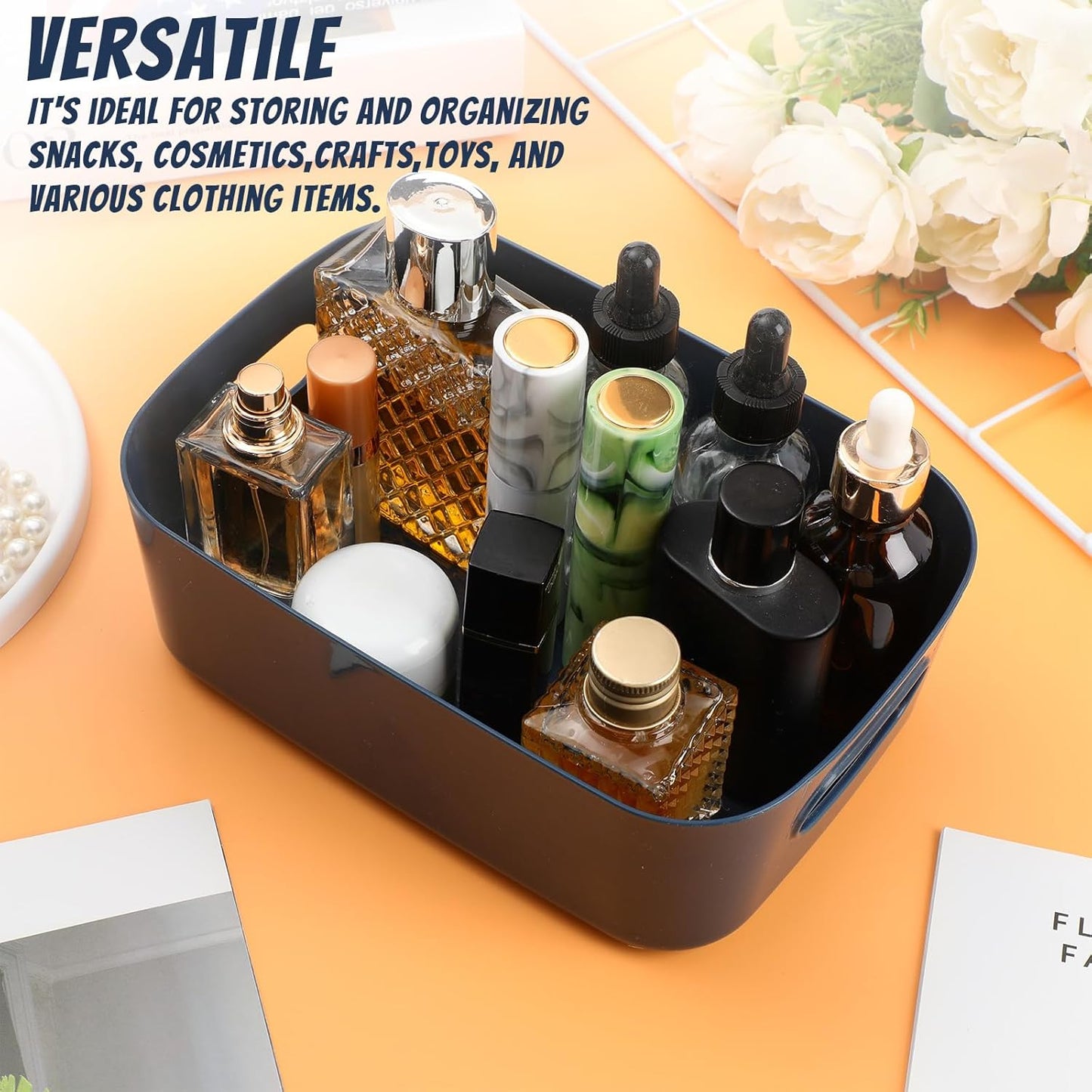 Zopeal Plastic Storage Bins 10 Pcs Blue Pantry Organizer Bins Small Baskets Storage Containers for Home Kitchen (8 x 5.7 x 3 Inch)