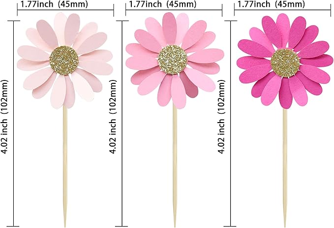 24Pcs Daisy Cupcake Toppers Flower Cake Topper Decorations Daisy Cake Decorations Chrysanthemum Cupcake Toppers Spring Daisy Flower Cake Picks for Birthday Wedding Supplies Rose Red Pink