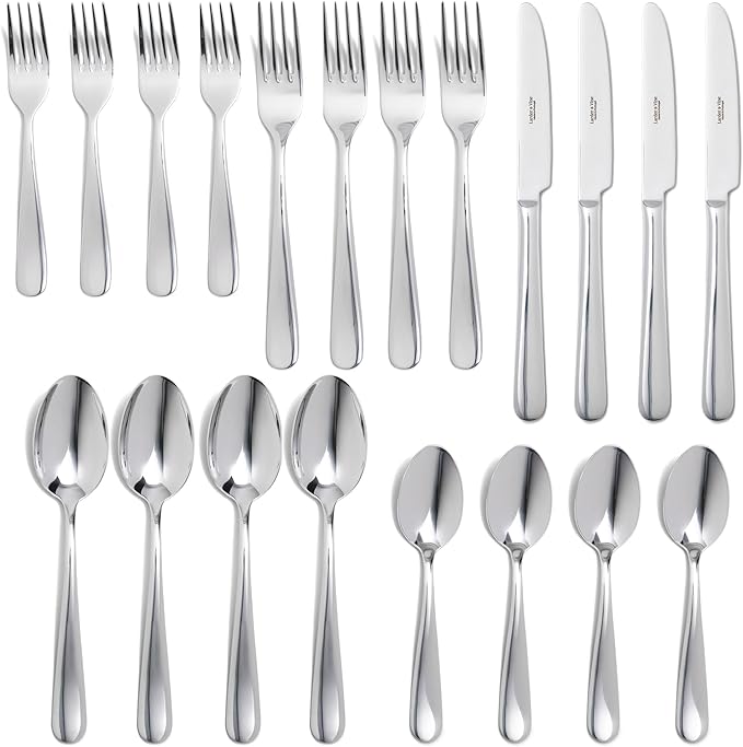 Signature Stainless Steel Flatware 20-Piece Set - Service for 4, Premium Stainless Steel with Weighted Handles, Dishwasher Safe, Everyday or Special Occasion Cutlery (Mirror Finish)