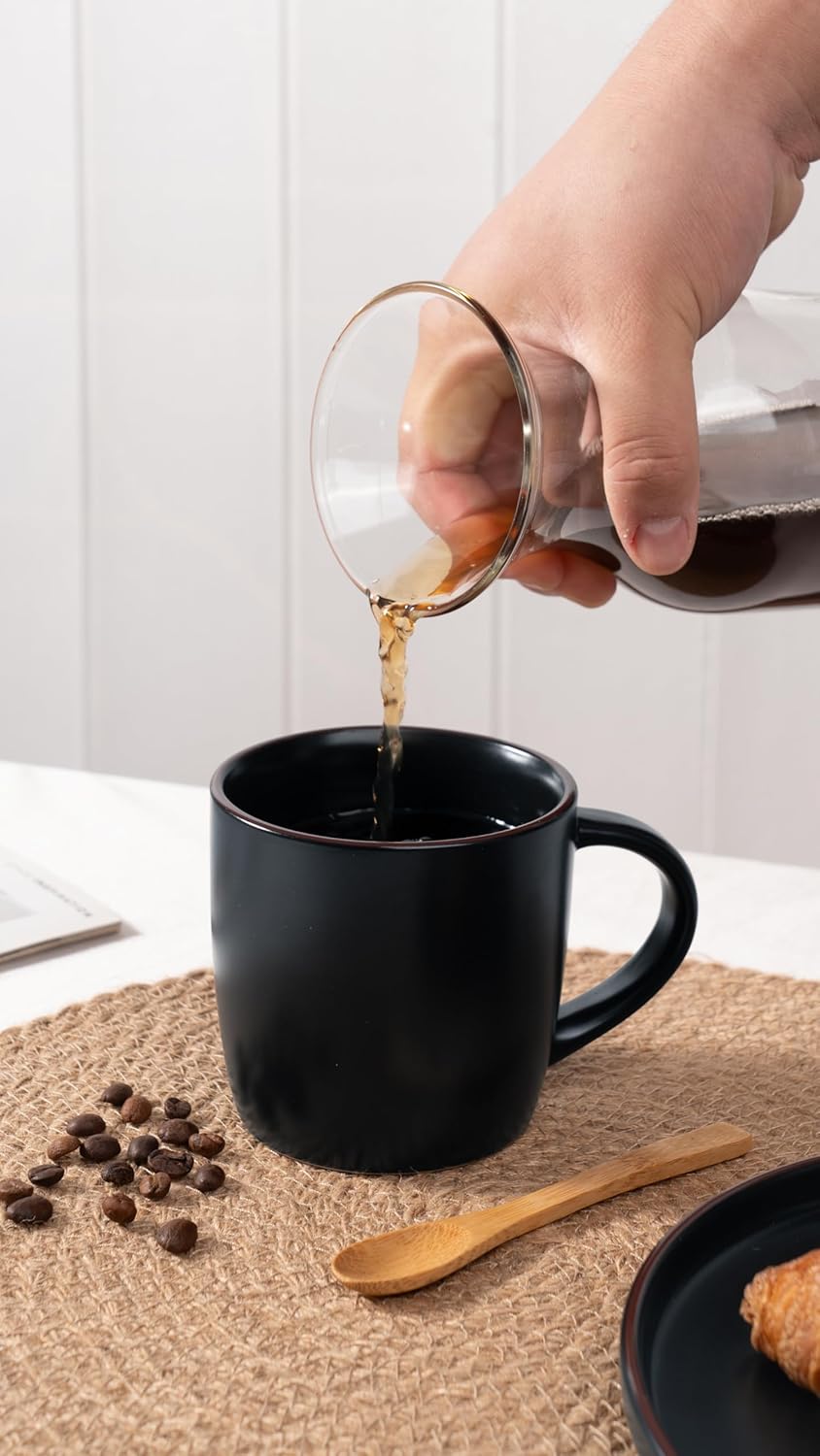 famiware Mercury Coffee Mugs 13 oz, Coffee Mugs Set of 6 with Handle, Cups for Latte, Hot Tea, Cappuccino, Mocha, Cocoa, Black